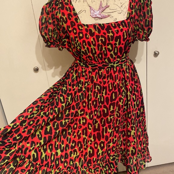 Sourpuss Cream Puff Pink and Green Leopard Print Dress - Picture 4 of 5
